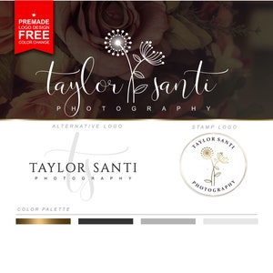 Photography Logo, Gold flowers logo, Photography watermark, Dandelion logo, Wedding and events logo, Flower logo, Flower boutique logo  11 1
