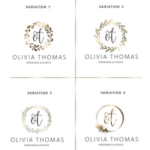 Gold Wreath Logo, Wedding Planner Logo Set, Wedding Decorator Logo ...