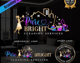 Logo per la pulizia, logo per il mocio, logo per l'aspirapolvere, logo per il secchio, logo per la pulizia della casa, logo per il servizio di pulizia, logo per l'attività di pulizia, logo per la domestica 708