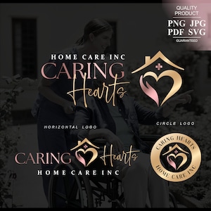 Home healthcare logo, Home care logo, Nurse home care logo, Elderly healthcare heart logo, Nursing home logo set, Elderly care logo set 712