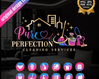Set di marchi per servizi di pulizia, logo per servizi di pulizia, design del logo per pulizie domestiche, logo per addetto alle pulizie domestiche, logo per addetto alle pulizie domestiche 663