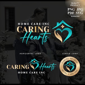 Home healthcare logo, Home care logo, Nurse home care logo, Elderly healthcare heart logo, Nursing home logo set, Elderly care logo set 713