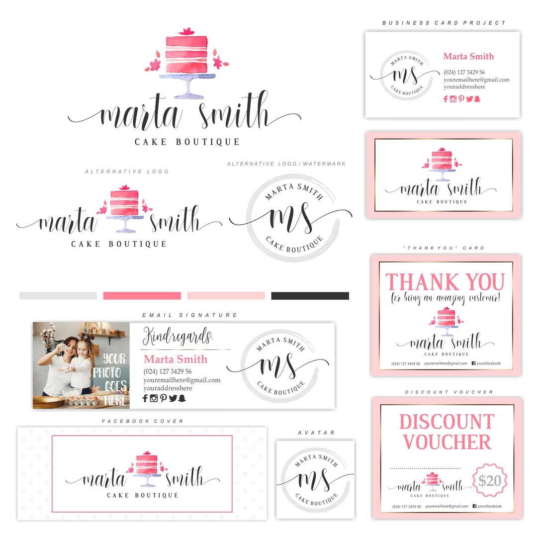 pink watercolour bakery logo | etsy | cake logo... Watercolor Cake Logo, Bakery Logo, Bakery Blog Logo, Pink Gold Cake ...