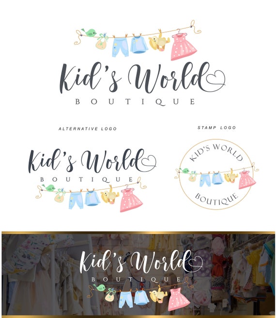 Children's Boutique Logo, Baby Clothes, Clothing Rack, Kids Logo Design,  Consignment Logo, Watercolor, Florals,  Shop Logos, Digital