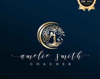 Life coach logo, Therapist and Psychology logo, Tree of life logo, Moon symbol, Healing logo, Holistic logo design, Wellness coach logo 755
