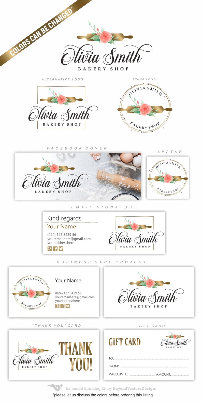 Cake Shop Logo Rolling Pin Logo Baking Branding Kit Bakery Etsy