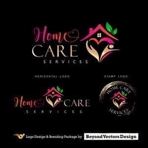 Home healthcare logo, Home care logo, Nurse home care logo, Elderly healthcare heart logo, Nursing home logo set, Elderly care logo set 711