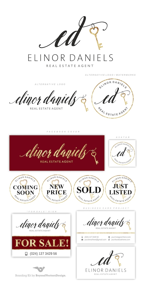 real estate logo design key logo realtor logo premade branding kit business brand watermark realty logo business card broker logo 78 watermarked business cards