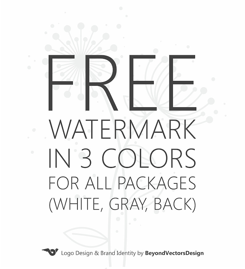 Puede incluir: Marca de agua gratuita en 3 colores (blanco, gris, negro) para todos los paquetes. Dise&ntilde;o de logotipo e identidad de marca por BeyondVectorsDesign.
