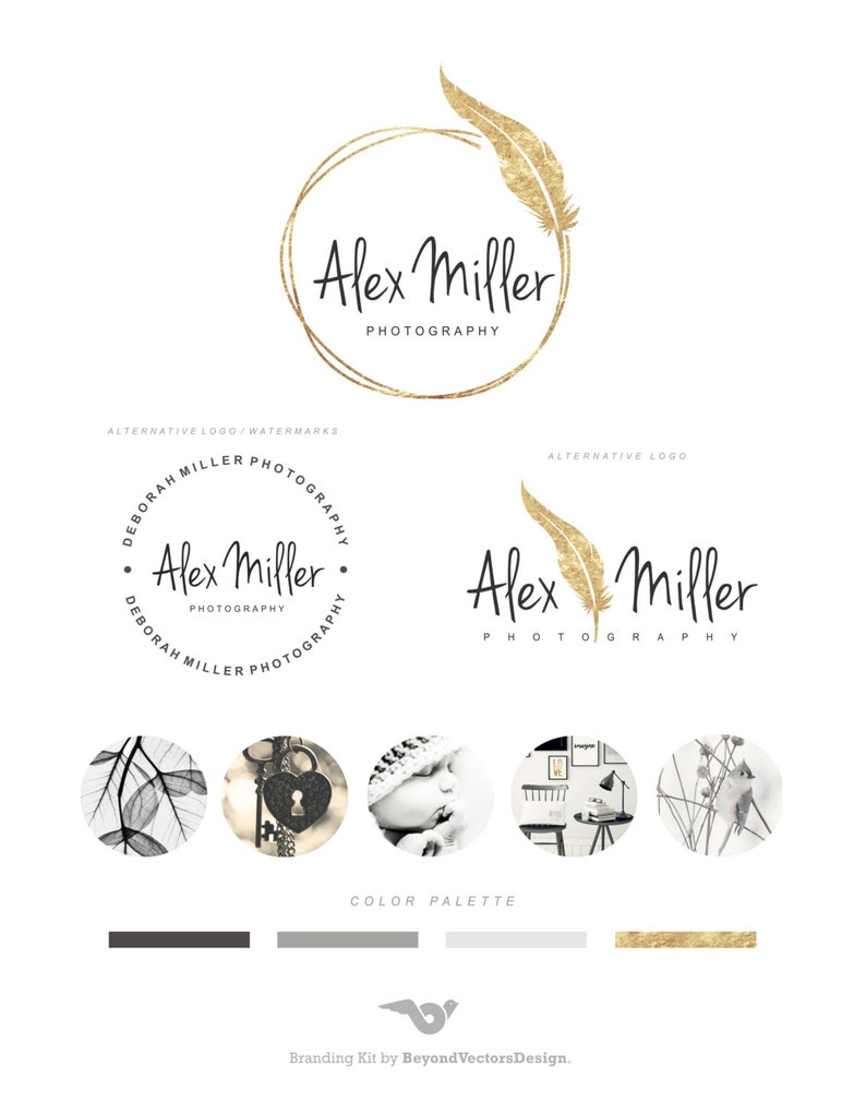 Golden Feather Logo Premade Logo Set Photography Logo Etsy
