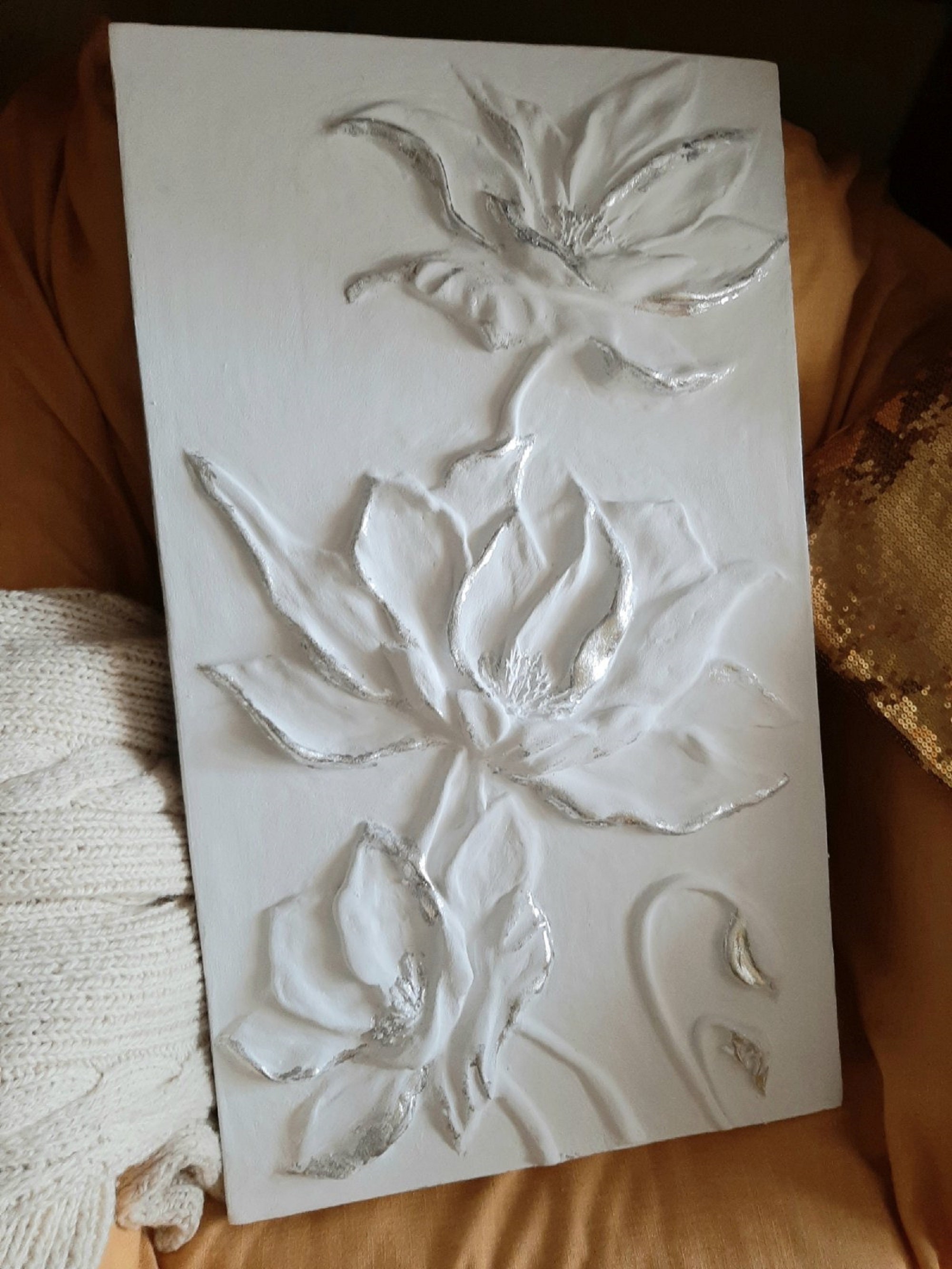 立体絵画 石膏絵画 花 浅浮き彫り - Etsy 日本