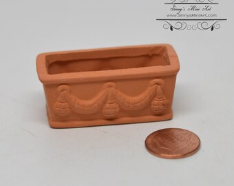 1:12 Dollhouse Miniature Small Square Light Clay Pot with Saucer BD B463
