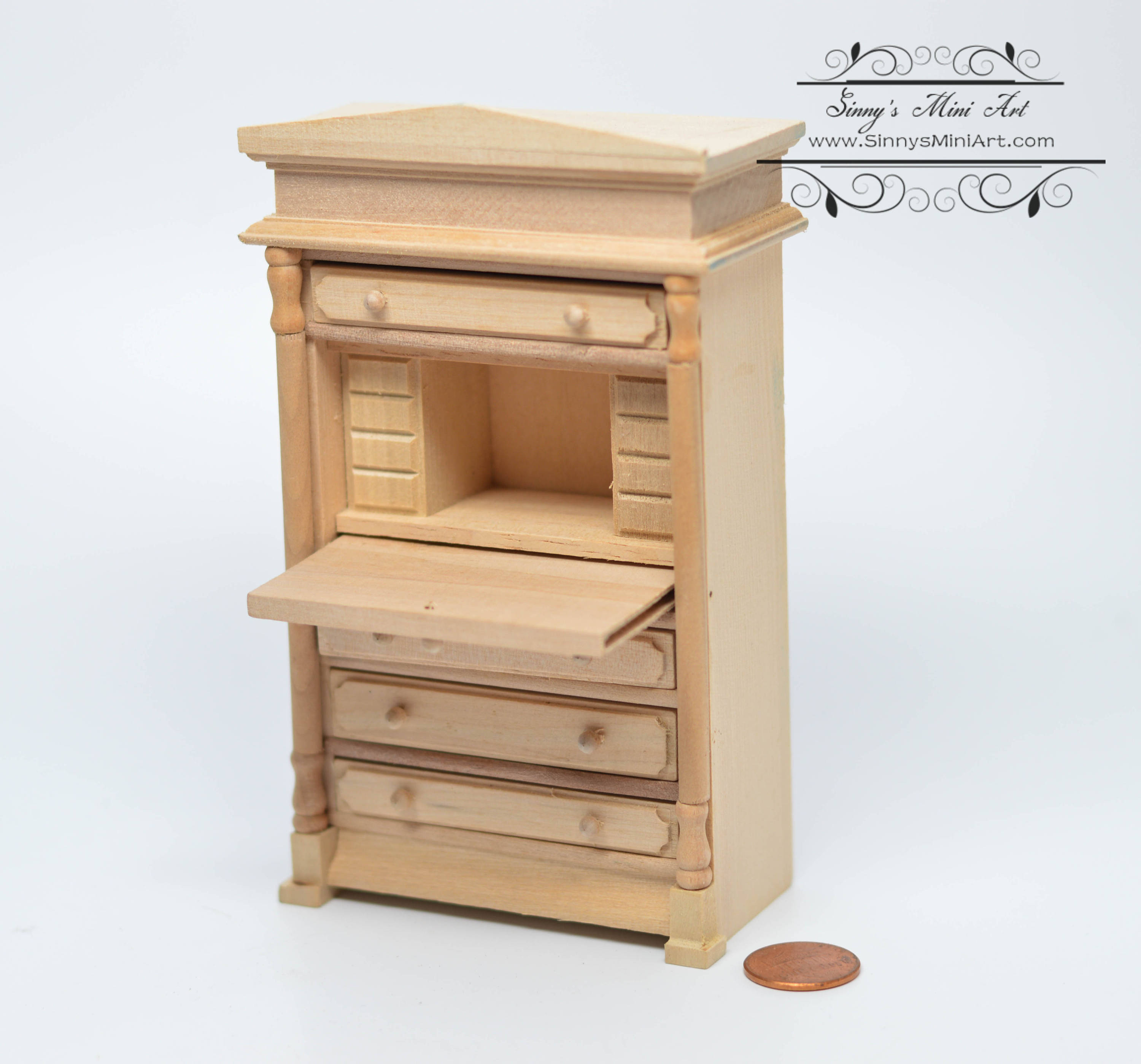 1 12 Dollhouse Miniature Unpainted Secretary Desk Miniature Etsy