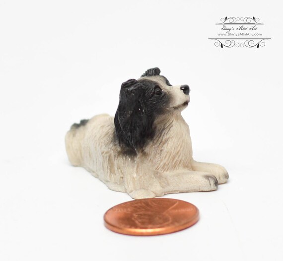 Dollhouse Miniature Fairy Garden Pet Black Collie Sheepdog Dog//Puppy