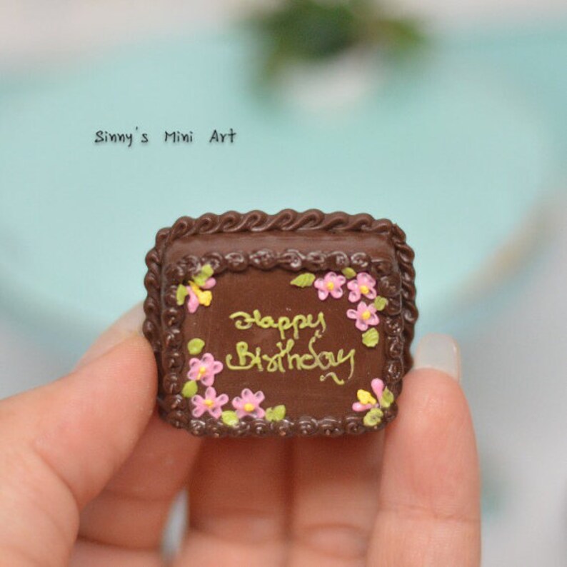 112 Dollhouse Miniature Chocolate Happy Birthday Sheet Cake Etsy