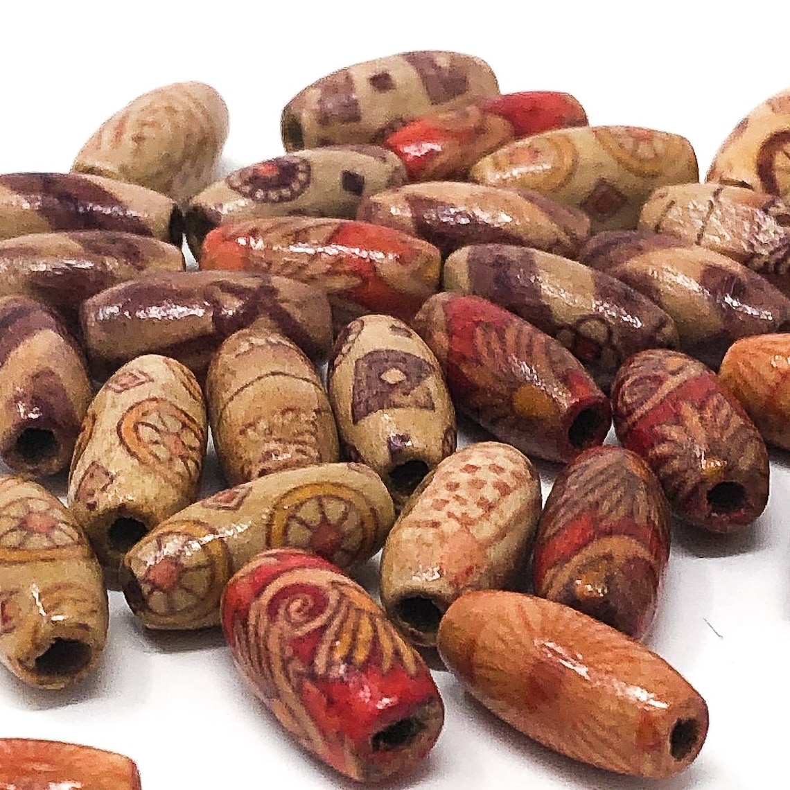 Oval Printed Wooden Beads. 15mm x 7mm. Pack Of 100. Etsy