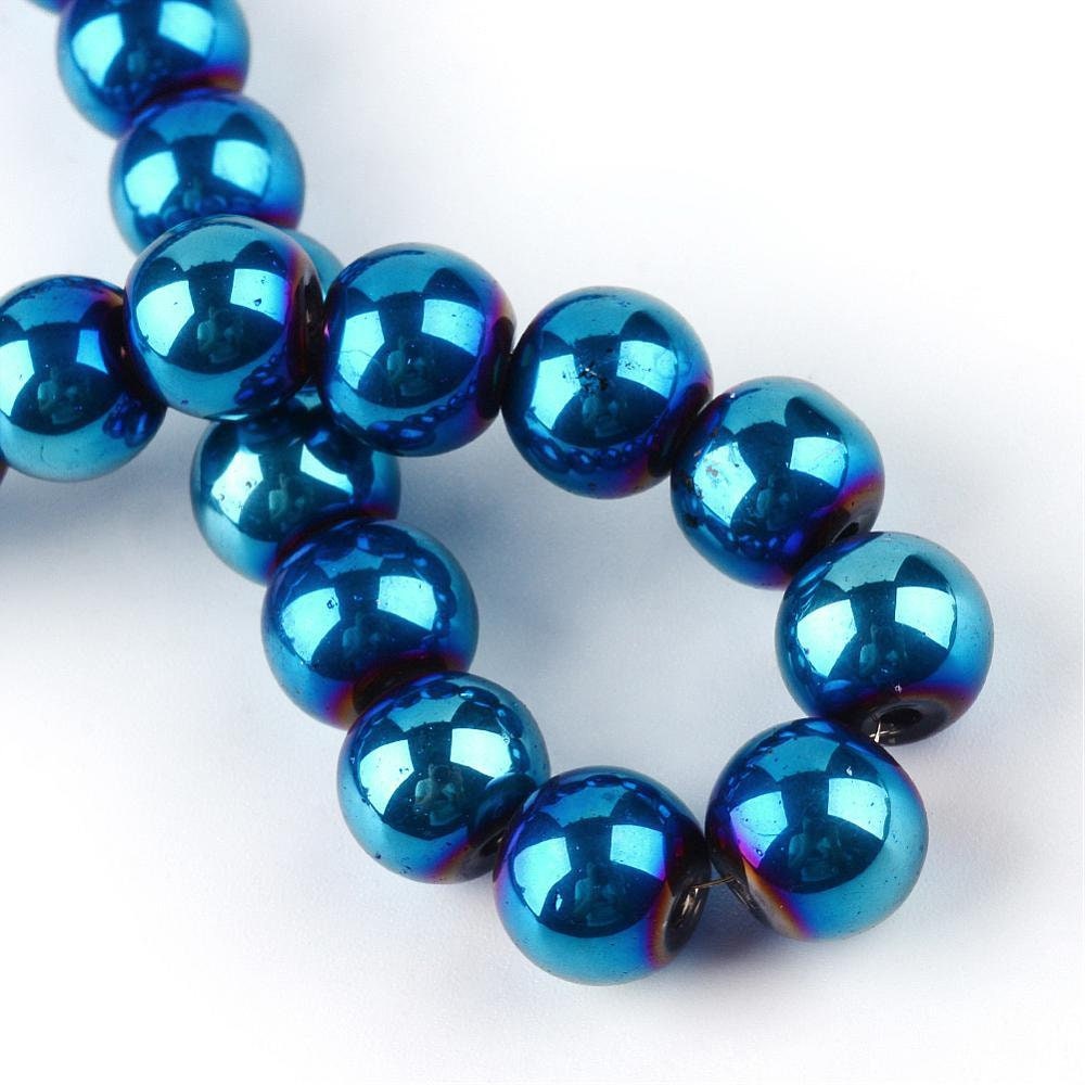 Round Electroplate Glass Beads. Copper Plate Purple Blue - Etsy