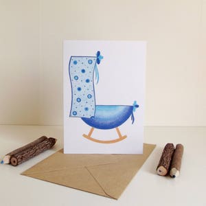 Geboortekaart Blauwe Wieg - A6 Dubbele kaart met envelop - Blanco wenskaart geboorte jongen - Kaart gerecycled papier.