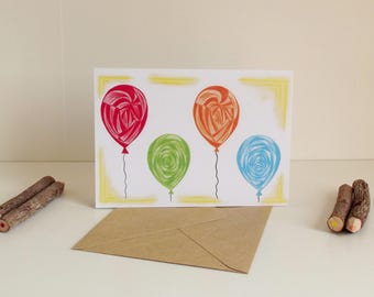 Kaart Ballonnen - A6 Dubbele Kaart met envelop - Blanco wenskaart - Verjaardagskaart - Felicitatiekaart - Kaart gerecycled papier.