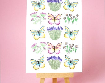 100% recycled paper - Flowers and Butterflies Pattern Postcard - A6 - Blank Card