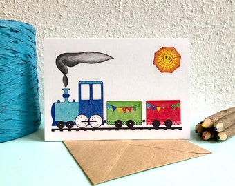 Card Train Flags - A6 Greeting Card with Envelope - Blank Card - Gift, Congratulations - Congratulatory Card - Card Recycled Paper.