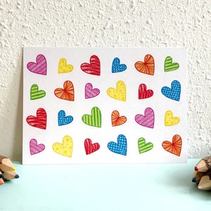 Postkaart Patroon Hartjes - A6 Enkele Kaart - Blanco wenskaart - Ansichtkaart  - Zomaar kaart - Kaart gerecycled papier.
