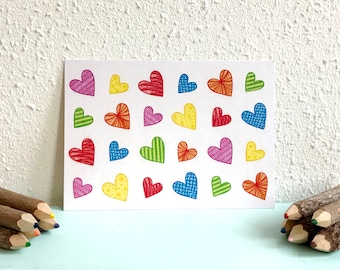 Card Pattern Hearts - A6 Postcard - Blank Card - Just Because  Card - Card Recycled Paper.