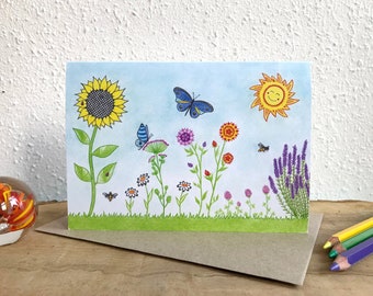 Karte Sommer Landschaft - A6 Doppelkarte mit Umschlag - leere Grußkarte - nur Karte - Karte Recycling-Papier.