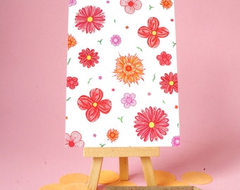 Card Pattern Flowers - A6 Postcard - Blank Card - Just Because - Card Recycled Paper.