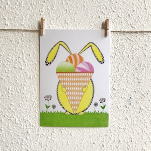 Postkaart Konijn met IJs - A6 Enkele Kaart - Blanco wenskaart - Ansichtkaart  - Zomaar kaart - Kaart gerecycled papier.