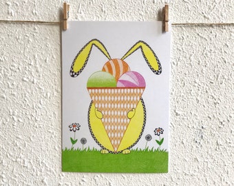 Card Rabbit with Ice - A6 Postcard - Blank Card - Just Because Card - Card Recycled Paper.