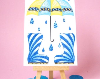 100% recycled paper - Umbrella Boots Postcard - A6 - Blank Card