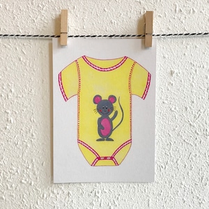 Postkaart Romper Muis - A6 Enkele Kaart - Blanco wenskaart - Ansichtkaart - Geboorte - Geboortekaart meisje - Kaart gerecycled papier.