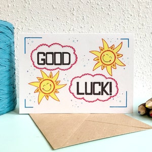 Kaart Zonnen Good Luck - A6 Dubbele Kaart met Envelop - Wenskaart Good Luck - Succes - Kaart gerecycled papier.