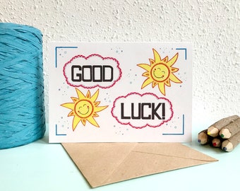 Card Suns Good Luck -  A6 Greeting Card with Envelope - Good Luck Card - Succes - Card Recycled Paper.