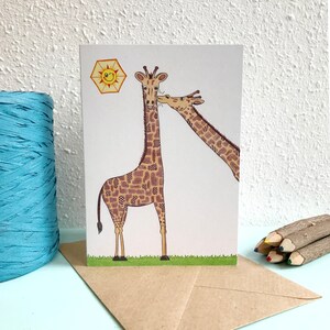 Kaart Giraffen- A6 Dubbele Kaart met Envelop  - Blanco wenskaart - Zomaar kaart - Kaart gerecycled papier.