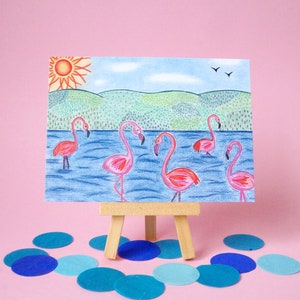 100% gerecycled papier - Flamingo's Ansichtkaart - Voor zomaar of felicitatie - A6 Enkele kaart - Blanco - Wenskaart - Postkaart