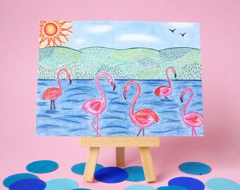 100% recycled paper - Flamingos Postcard - A6 - Blank Card