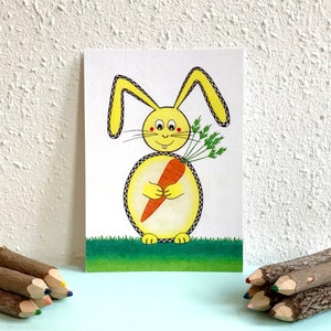 Postkaart Konijn met Wortel - A6 Enkele Kaart - Blanco wenskaart - Ansichtkaart  - Zomaar kaart - Kaart gerecycled papier.