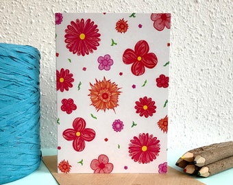 Card Pattern Flowers  - A6 Greeting Card with Envelope - Blank Card - Just Because Card - Card Recycled Paper.