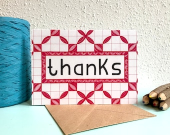 Kaart Thanks - A6 Dubbele Kaart met envelop - Blanco wenskaart - Bedankkaart -  Kaart gerecycled papier.