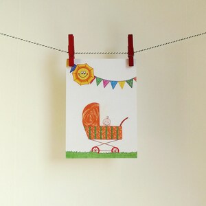 Geboortekaart Kinderwagen - A6 Enkele Postkaart - Blanco wenskaart - Ansichtkaart - Geboortekaart - Kaart gerecycled papier.