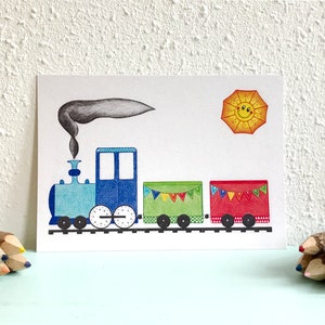 Postkaart Trein Vlaggen - A6 Enkele Kaart - Blanco wenskaart - Ansichtkaart - Verjaardagskaart - Felicitatiekaart - Kaart gerecycled papier.