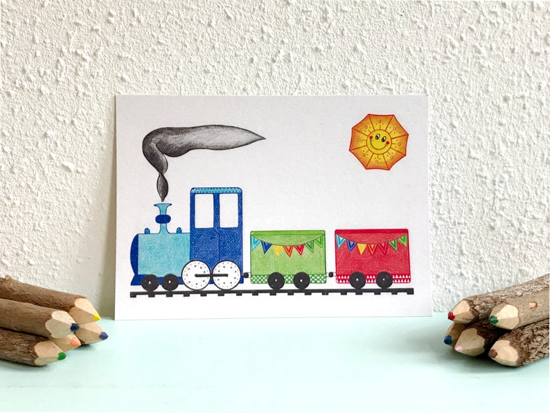 Congratulatory Card Blank Card Congratulations Gift Card Train Flags A6 Postcard Card Recycled Paper.