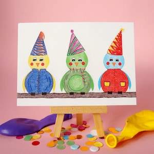 100% gerecycled papier - Vogels Feest Ansichtkaart - Voor felicitatie - A6 Enkele kaart - Blanco - Wenskaart - Postkaart - Gefeliciteerd