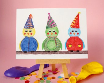 100% recycled paper - Party Birds Postcard - A6 - Blank Card