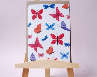 Card Pattern Butterflies  - A6 Greeting Card with Envelope - Blank Card - Just Because Card - Card Recycled Paper.