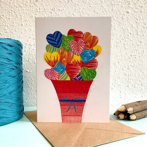 Kaart Hartjes - A6 Dubbele Kaart met envelop - Blanco wenskaart - Zomaar kaart - Valentijnskaart -  Kaart gerecycled papier.