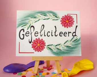 100% gerecycled papier - Gefeliciteerd Ansichtkaart - Voor felicitatie - A6 Enkele kaart - Blanco - Wenskaart - Postkaart