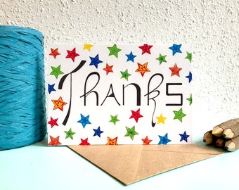 Card Thanks Stars - A6 Greeting Card with Envelope - Blank Card - Thank You Card - Card Recycled Paper.